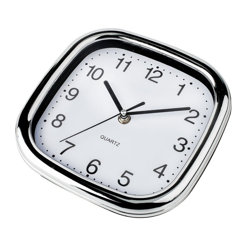 Reloj de cocina cuadrado blanco y cromado