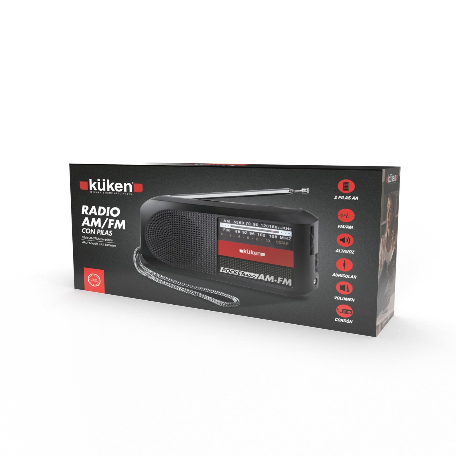 KÜKEN AM/FM draagbare radio met batterijen - Afbeelding 2