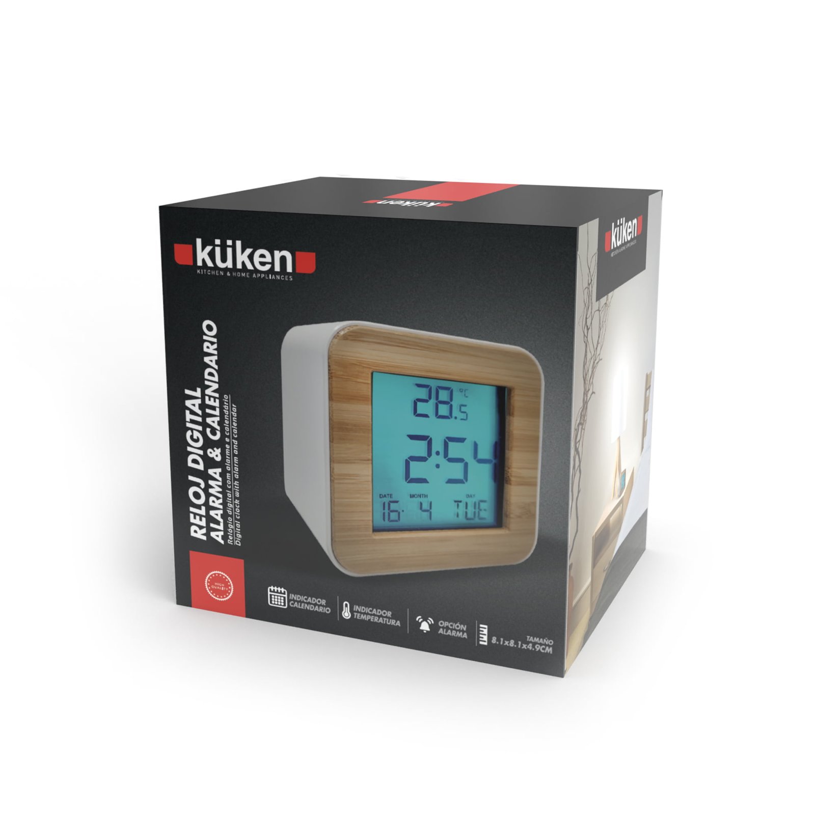 RELOJ DIGITAL CON ALARMA / CALENDARIO Y TEMPERATURA en caja