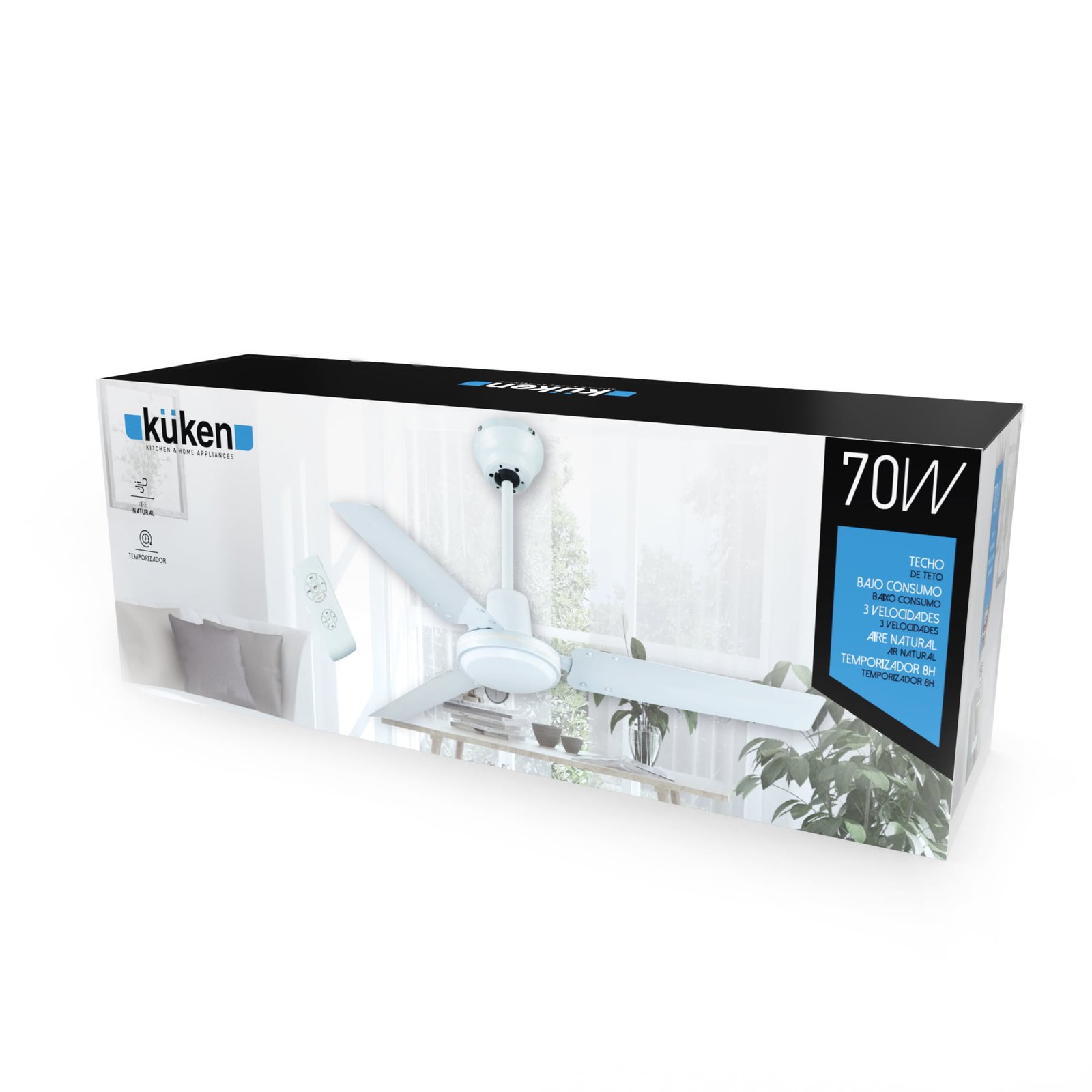 VENTILADOR DE Teto BRANCO 70W 3 pás 122CM - Imagem 2
