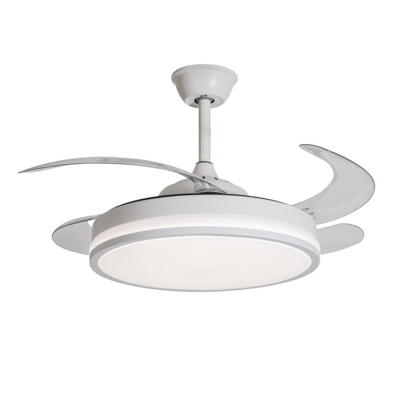 VENTILATEUR DE PLAFOND DC BLANC LED 4 PALES RETRACTABLES