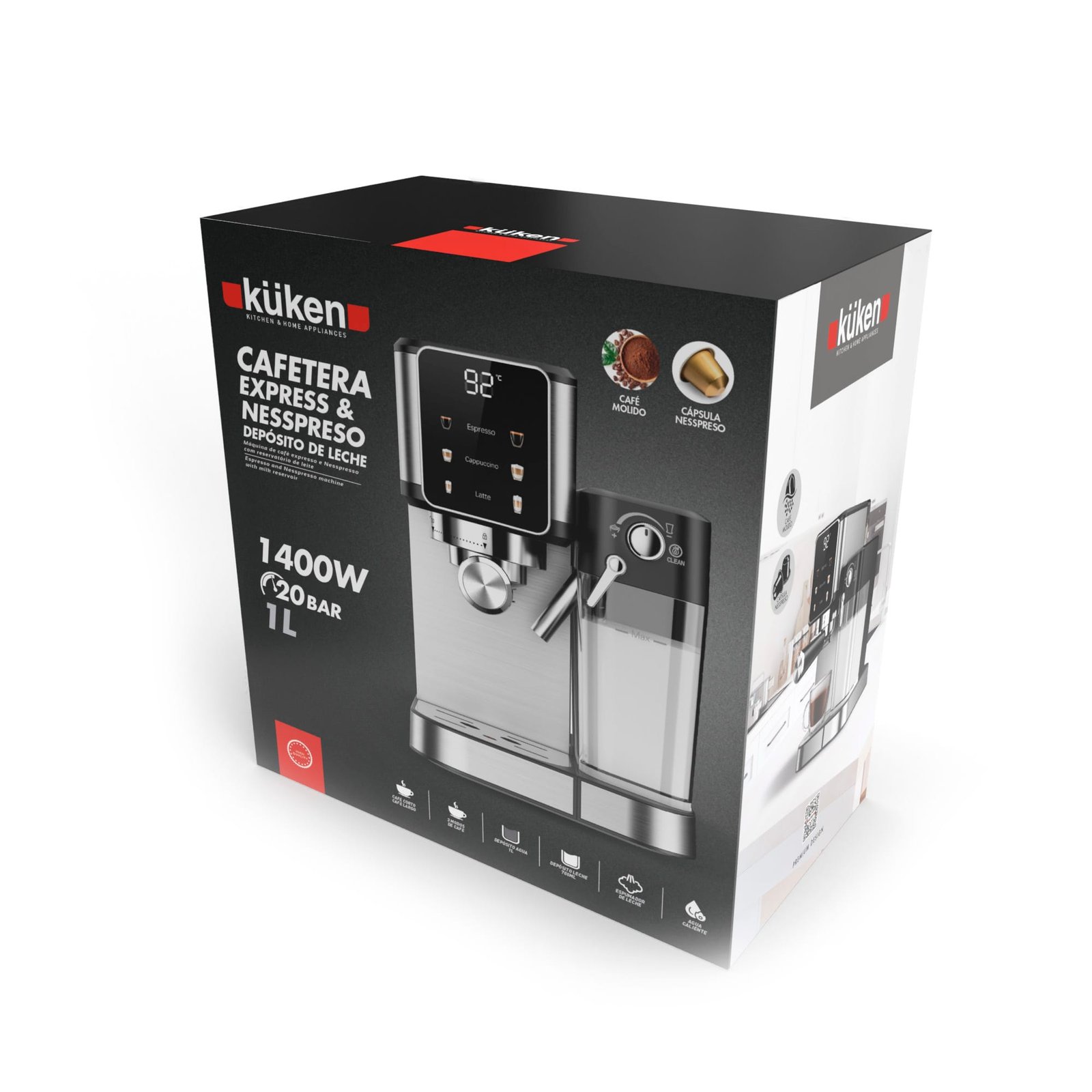 CAFETERA EXPRESS/NESPRESSO 20 BARES 1 LITRO DEPÓSITO DE LECHE - Imagen 4