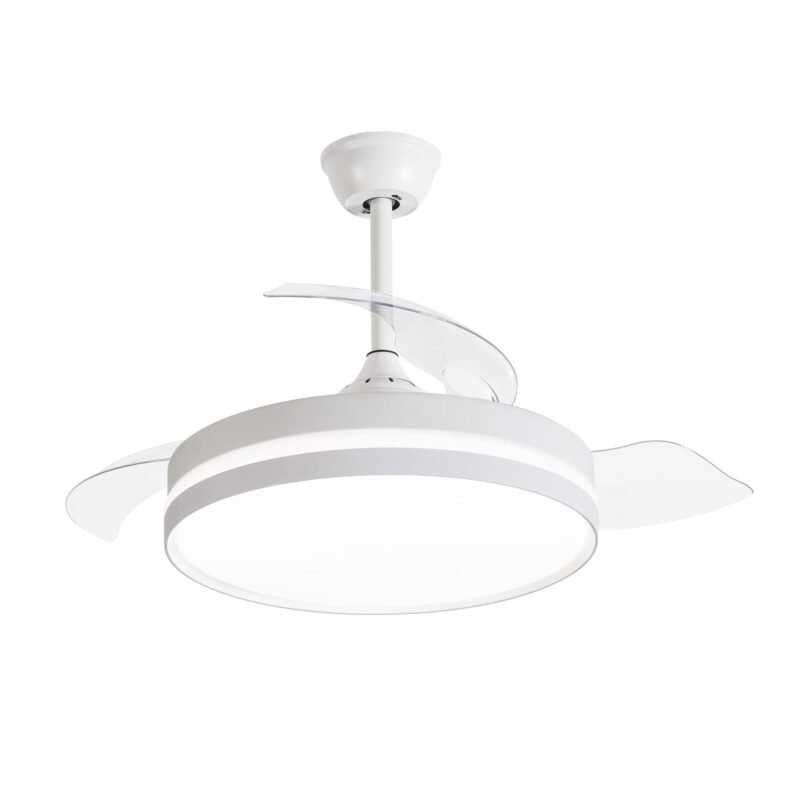 VENTILATEUR DE PLAFOND BLANC LED RÉGLABLE 4 PALES RÉTRACTABLES