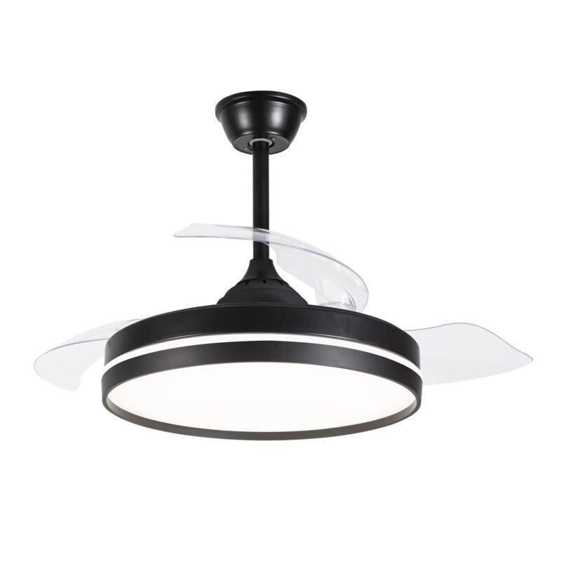 VENTILADOR TECHO NEGRO LED REGULABLE 4 ASPAS RETRACTIL
