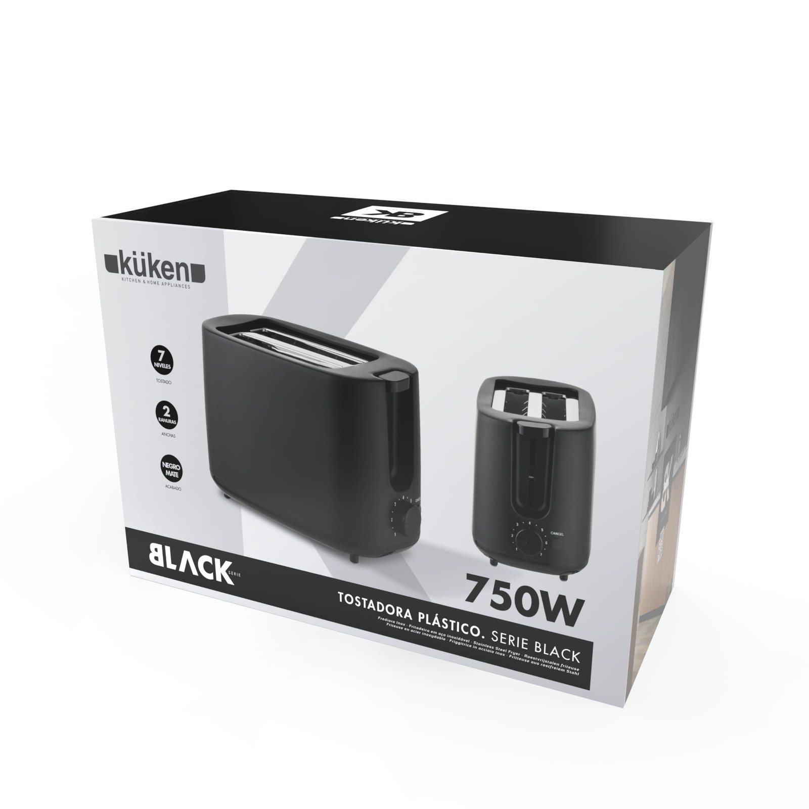 KUKEN 2 PIECE 750W BLACK MATTE TOASTER - Image 4