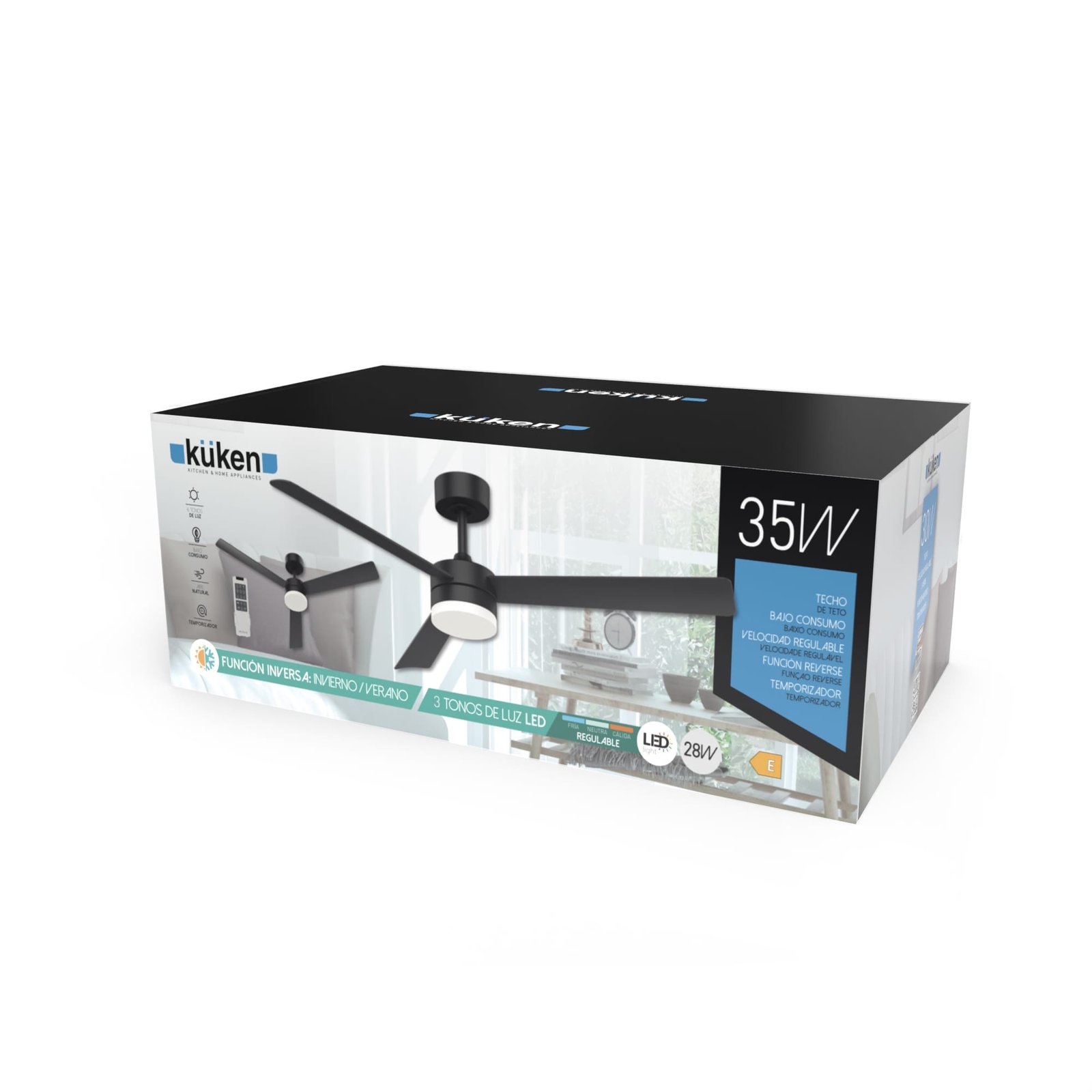 VENTILADOR TECHO DC NEGRO LED 3 ASPAS 132CM – Image 3