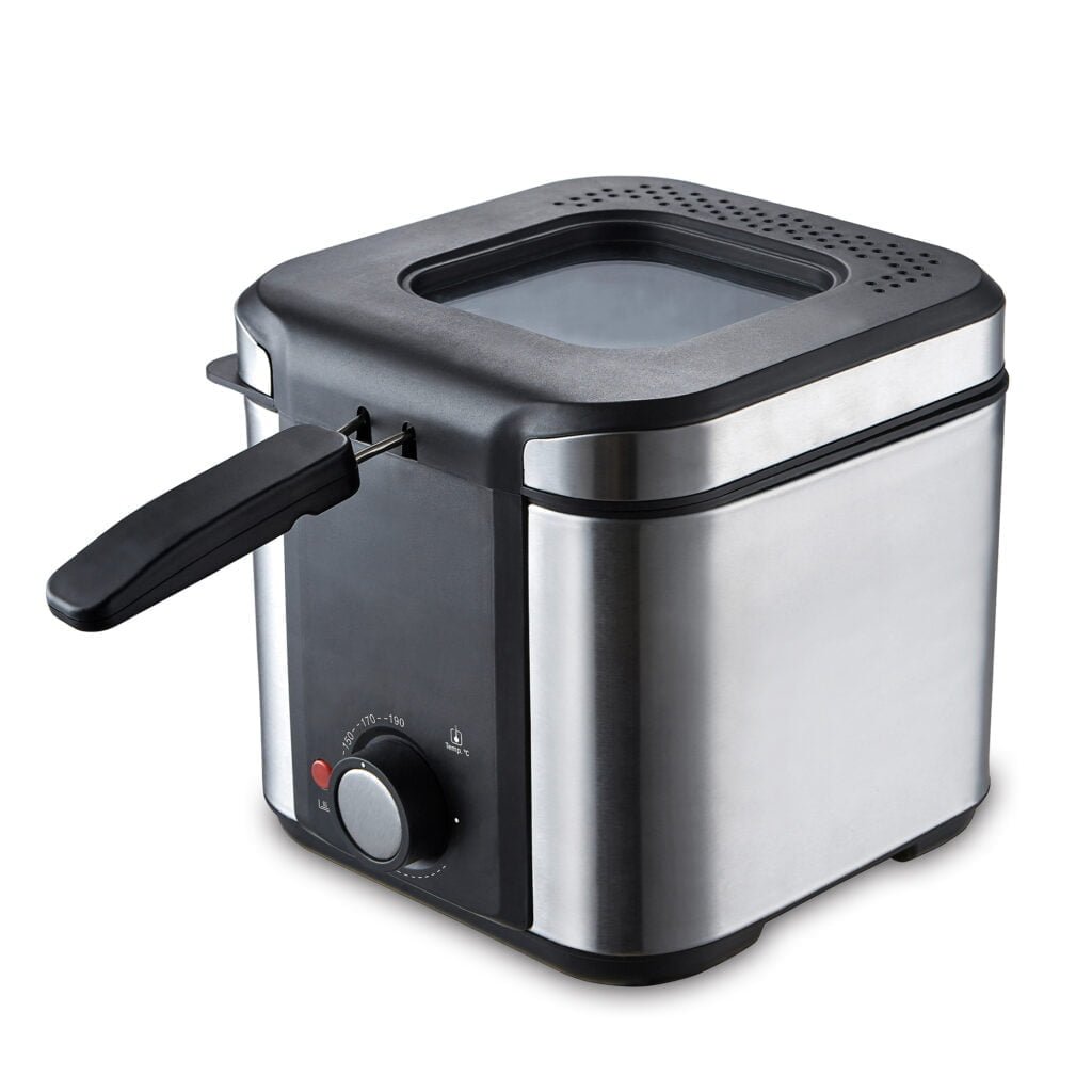 ROESTVRIJSTALEN FRITEUSE 900W GLAZEN DEKSEL 1,5 LITER KÜKEN